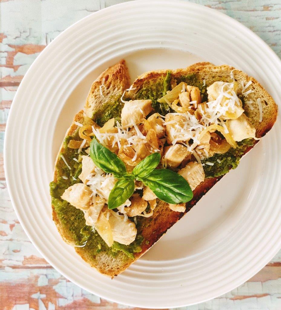 Open faced Chicken Sandwich with basil pesto