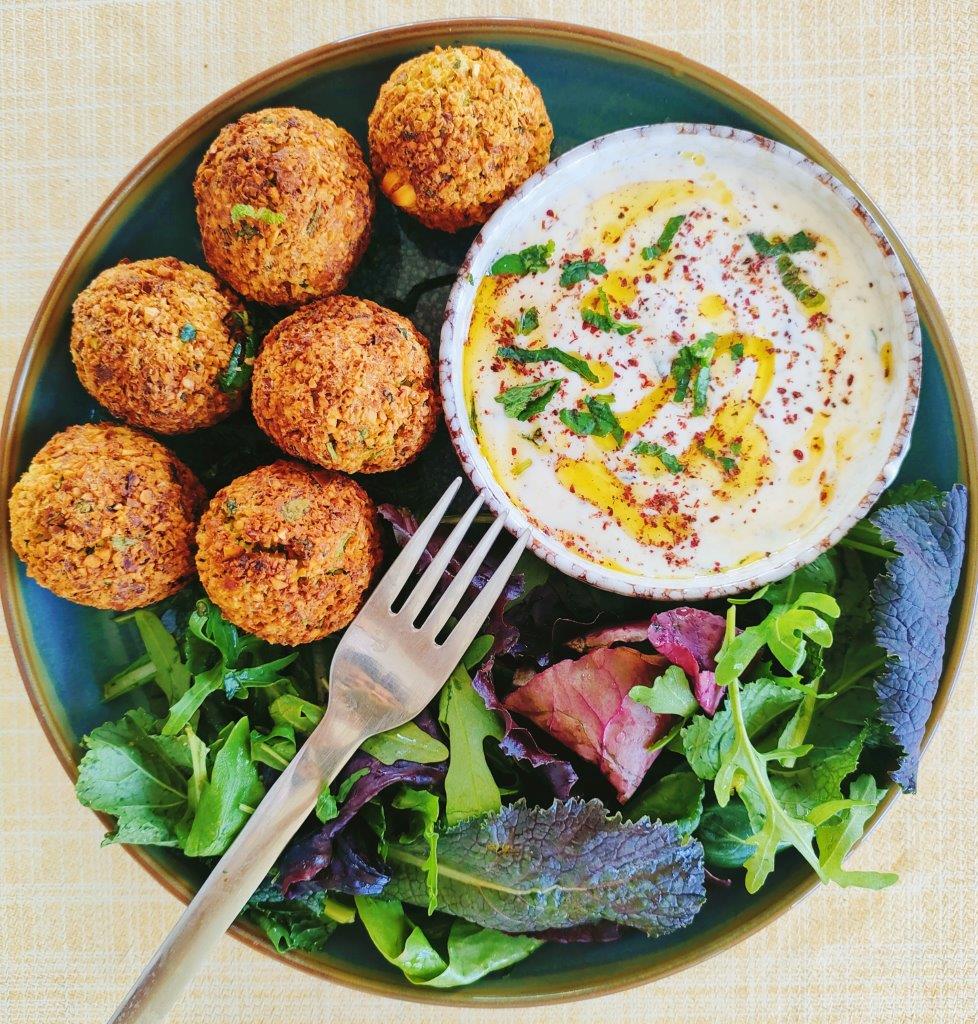 Falafel with Yoghurt Sesame Dip and Salad
